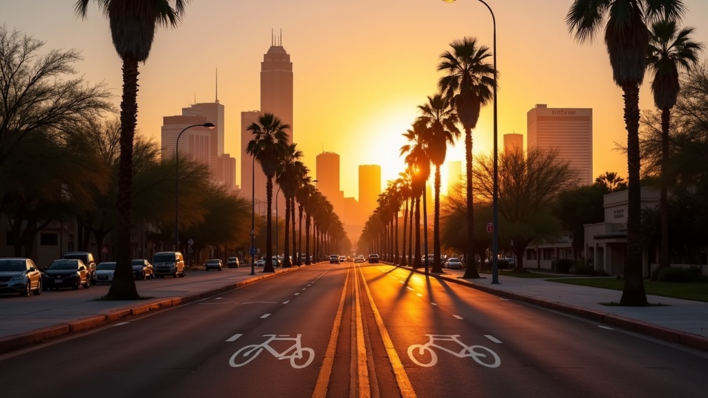 Phoenix Arizona urban bike lane at golden hour