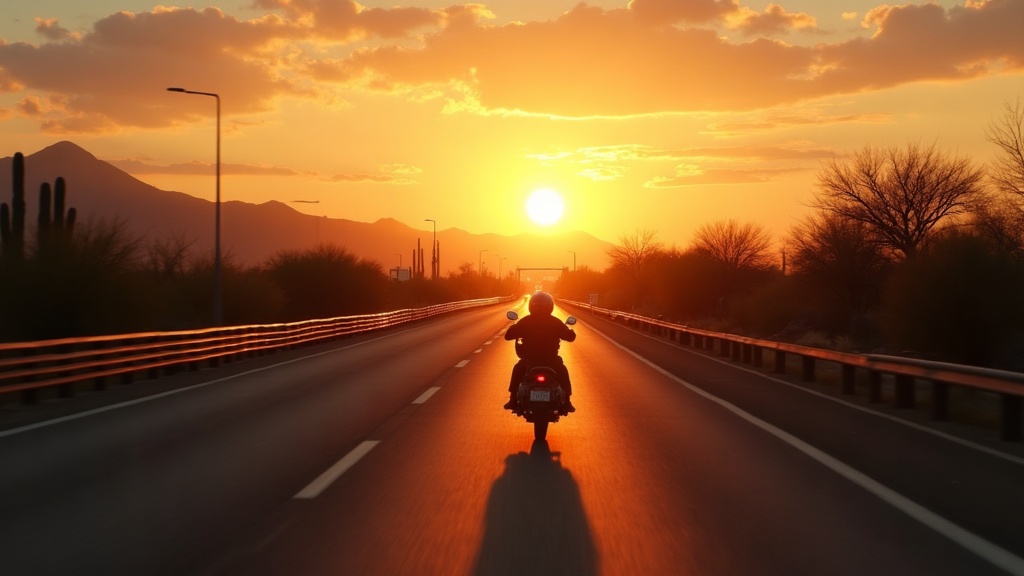 Phoenix Arizona freeway motorcycle at sunset
