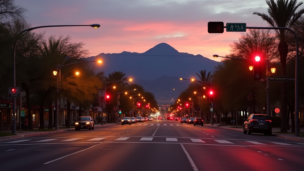 Phoenix Arizona downtown crosswalk at dusk