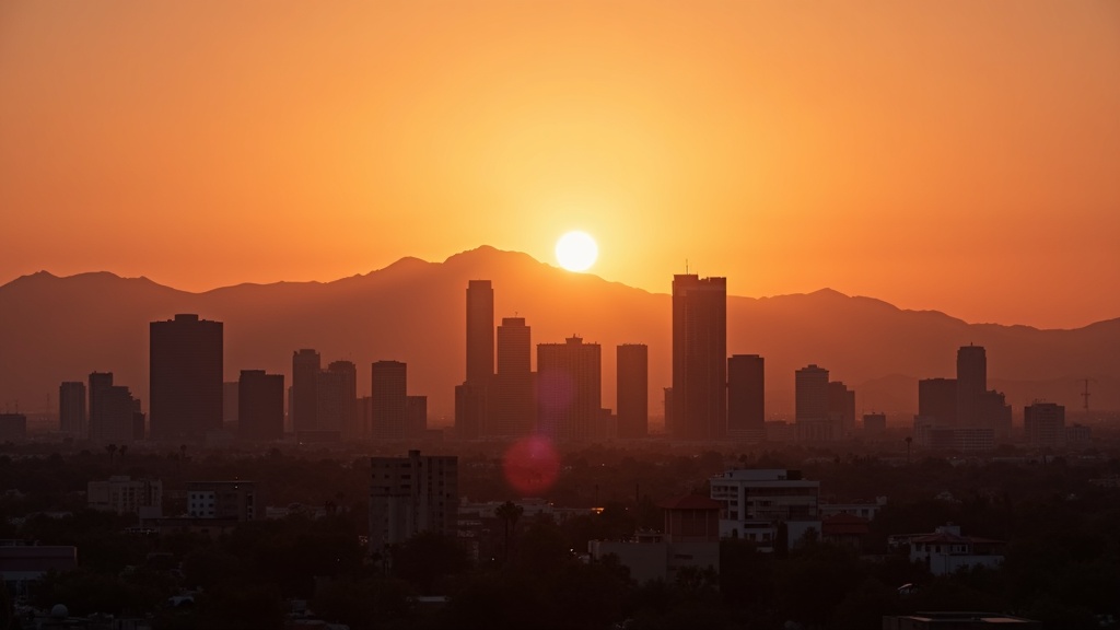 Phoenix Arizona downtown skyline at dramatic golden hour