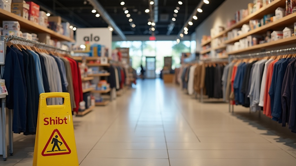 Phoenix Arizona retail store interior with wet floor sign