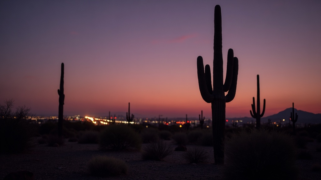 Phoenix Arizona desert at twilight reflective scene