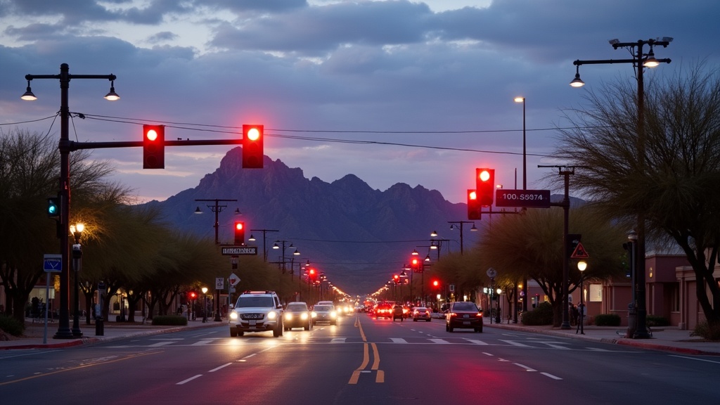 Tucson Arizona urban street intersection at dusk