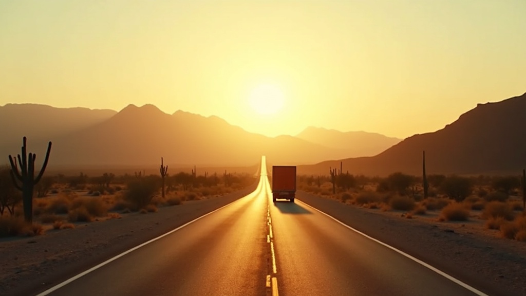 Semi truck on Interstate 8 in the Arizona desert near Yuma