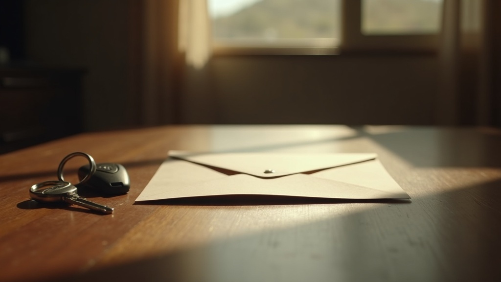 Opened insurance letter and car keys on a kitchen table