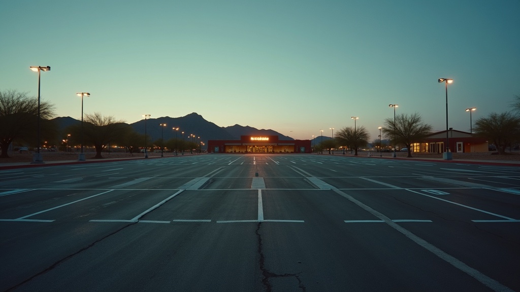 Empty retail car park at dusk